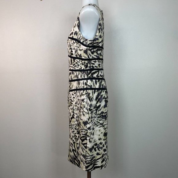 Ann Taylor Sheath Dress 2 Animal Print Sleeveless Black Ivory Green Women's - Picture 4 of 13